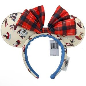 🎄NWT Disney Parks Christmas Lodge Snow Holiday Mickey Minnie Bow Ears Headband